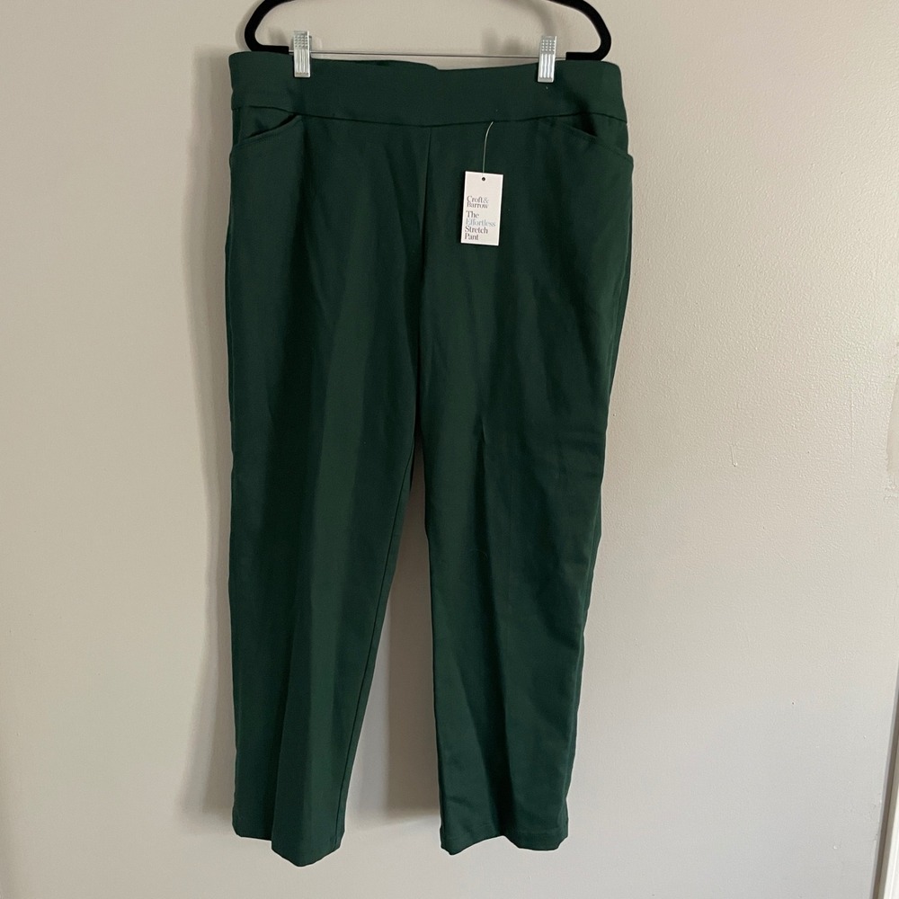 Croft & Barrow Effortless Stretch Pants Womens 16 Short Green Straight Leg NEW